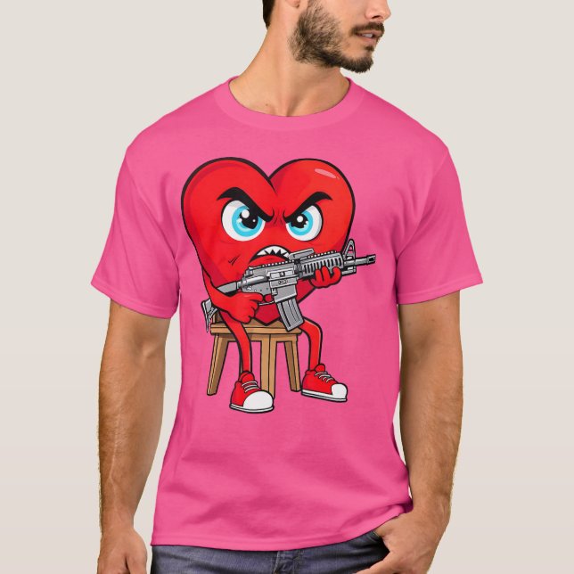 Arg Heart Anti alla hjärtans dag Gun Lycklig Valen T Shirt (Framsida)