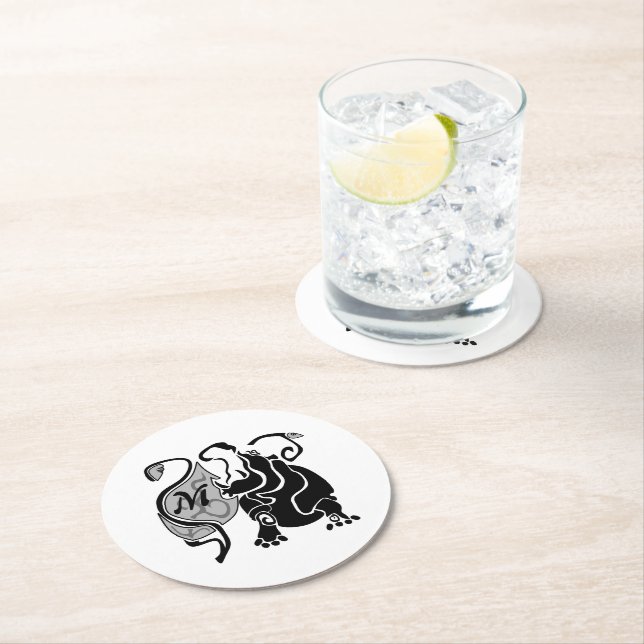 Arg Hippo Monogram Underlägg Papper Rund (Insitu)