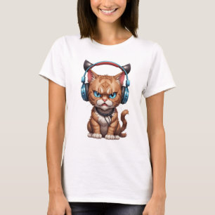 arg katt med hörlurar, gullig arg katt t shirt