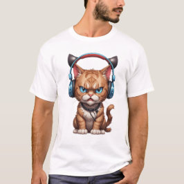 arg katt med hörlurar, gullig arg katt t shirt
