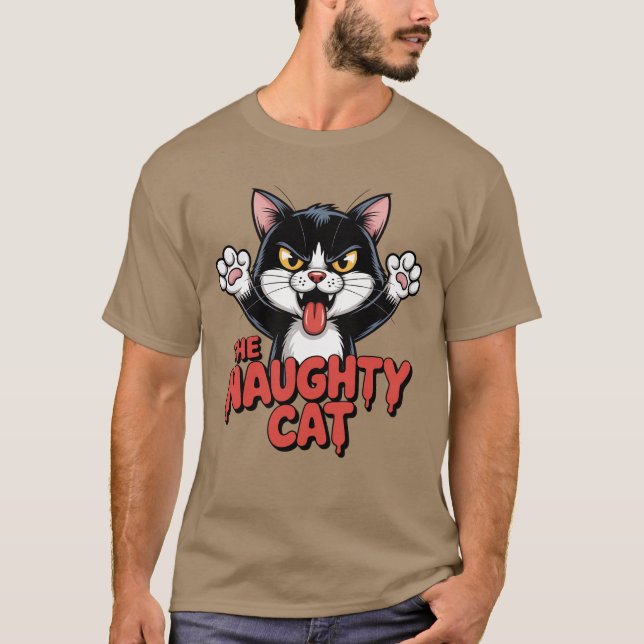 Arg Katt Tecknad Naughty Cat Graphic T Shirt (Framsida)