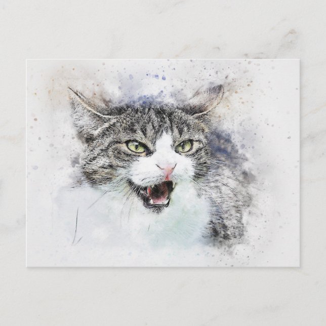 Arg Kattunge | ABSTRAKT | Vattenfärg Vykort (Framsida)