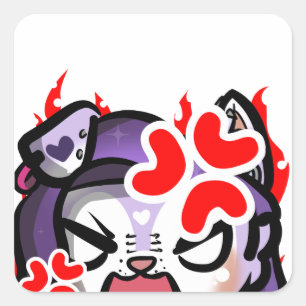 Arg Lila Hårig Girl Chibi Anime Emote Fyrkantigt Klistermärke