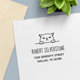 Arg Moody Cat Peeking ovanför Adress Självfärgande Stämpel