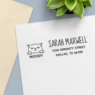 Arg Moody Cat Pet Namn Adress Självfärgande Stämpel