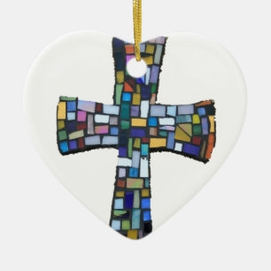arg mosaik färgad röd blåttgröntkristen julgransprydnad keramik