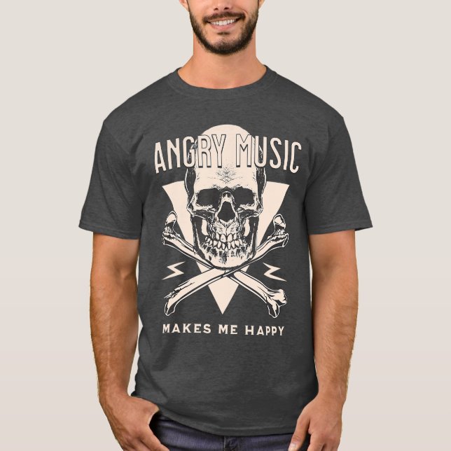 Arg Music gör mig Lycklig Heavy Metall Sten Skelet T Shirt (Framsida)