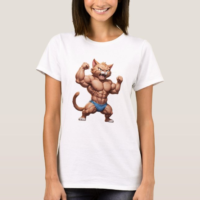 Arg muskelkatt söt, rolig arg katt t shirt (Framsida)