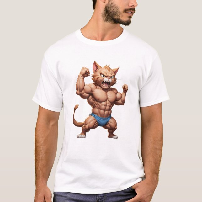 Arg muskelkatt söt, rolig arg katt t shirt (Framsida)
