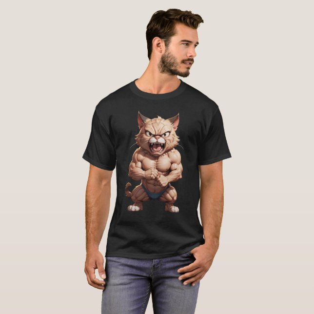 Arg muskelkatt söt, rolig arg katt t shirt (Hel framsida)