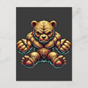 Arg Nalle färg illustration av muskelkonst Vykort