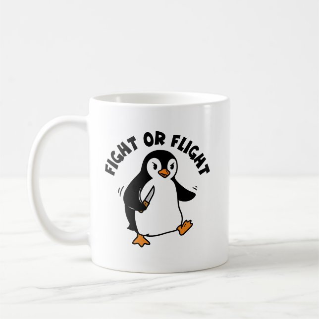 Arg Penguin Knivar Minimalist Black and White Kaffemugg (Vänster)