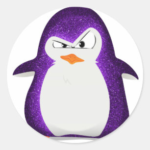 Arg Penguin Lila Glitter Photo Print Runt Klistermärke