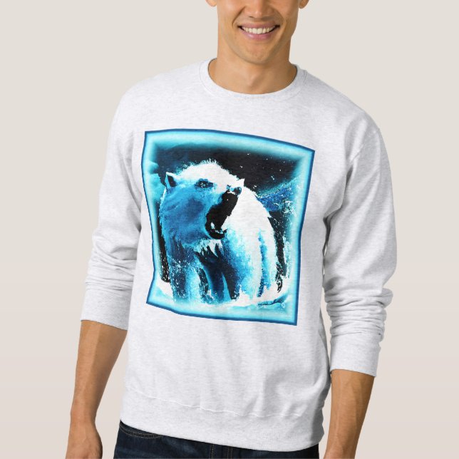 "Arg Polar Bear" Cute Painting. Köp nu Lång Ärmad Tröja (Framsida)