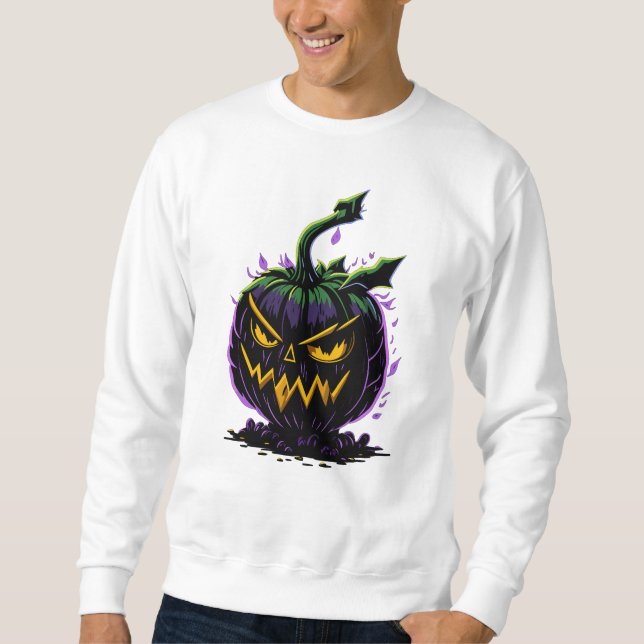 Arg Pumpkin Graffiti | Mörkens Lila och Grönt Lång Ärmad Tröja (Framsida)