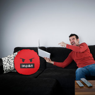 Arg Red Ansikte Cursing Emoji Rund Kudde