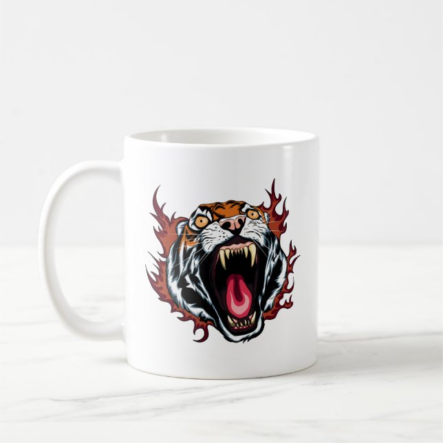 Arg Roaring Tiger Ansikte Kaffemugg (Vänster)