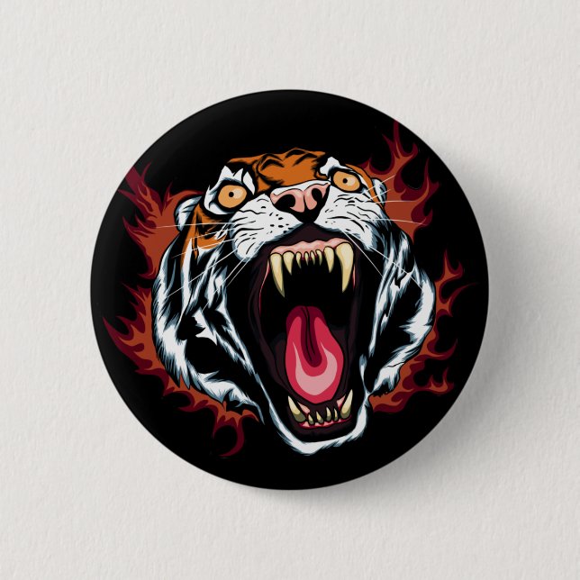 Arg Roaring Tiger Ansikte Knapp (Framsida)