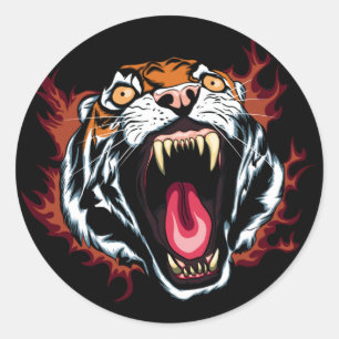 Arg Roaring Tiger Ansikte Runt Klistermärke