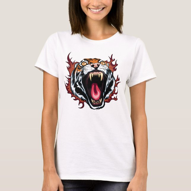 Arg Roaring Tiger Ansikte T-Shirt (Framsida)