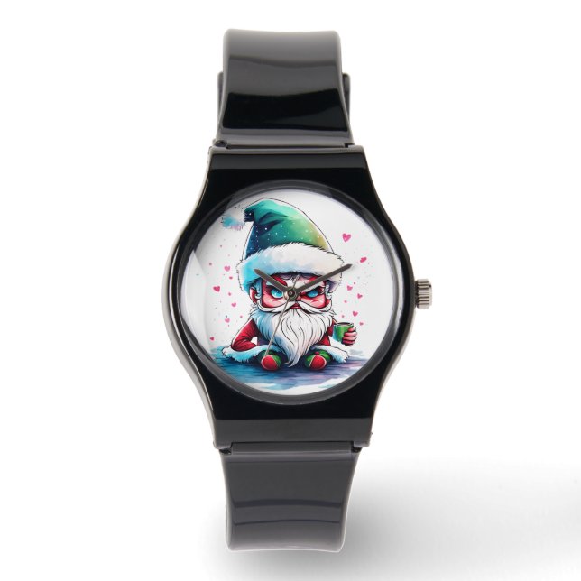 Arg Santa med Kopp i kaffe Armbandsur (Framsida)