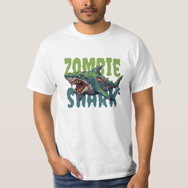 Arg, skrämmande illustration av Zombie-haj T Shirt (Framsida)