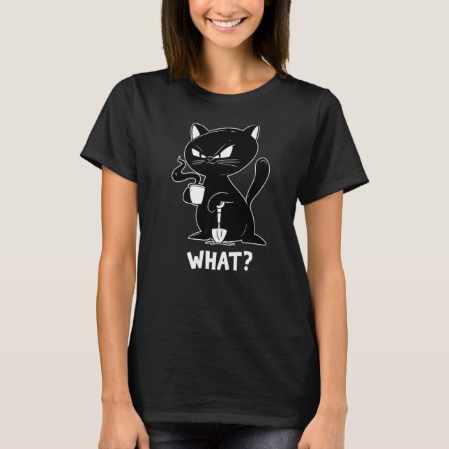 arg, svart kattkaffe med shovel Black Cat VAD T Shirt (Framsida)