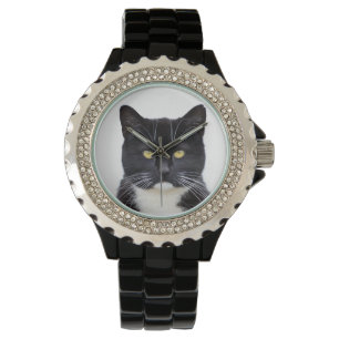 Arg, svart och vit kattbevakning armbandsur