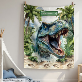 Arg T-Rex Blanket Personlig Namn för pojkar Fleecefilt