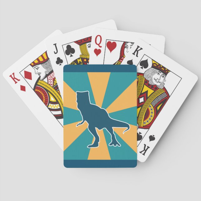 Arg T-rex dinosauris tecknad gult och blått Casinokort (Baksidan)