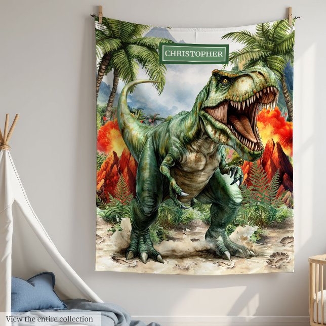 Arg T-Rex Personlig Blanket Birthday Gift Boy Fleecefilt (Angry T-Rex Personalized Blanket Birthday Gift Boy)
