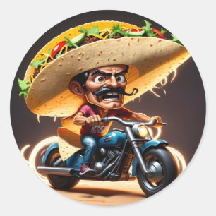 Arg taco biker tecknade figurer runt klistermärke