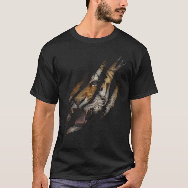 Arg Tiger Ansikte Torn Klo Vild Safari Animal Cat T Shirt (Framsida)