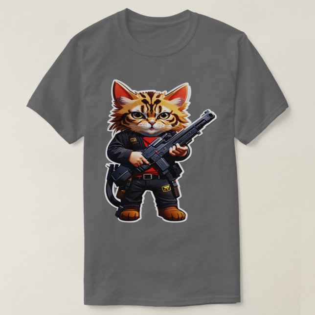 Arg Tiny Cat med Gun 1 T Shirt (Design framsida)