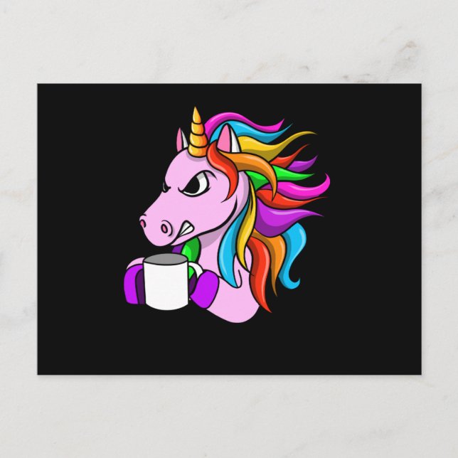 Arg Unicorn with coffee Vykort (Framsida)