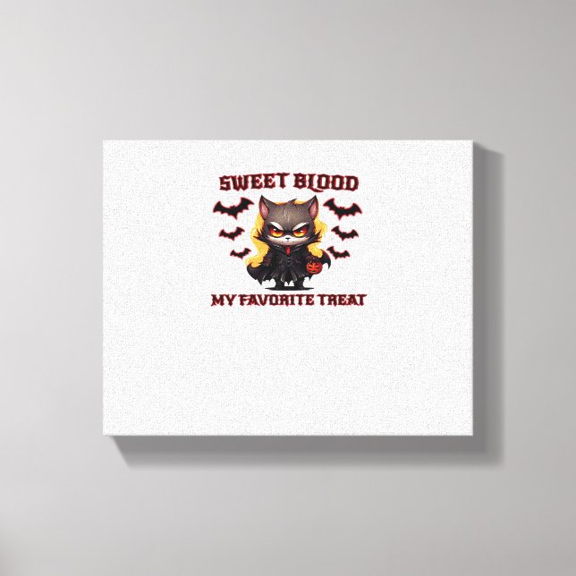 Arg Vampire Cat Craves Sweet Halloween Blood Ove Canvastryck (Framsida)