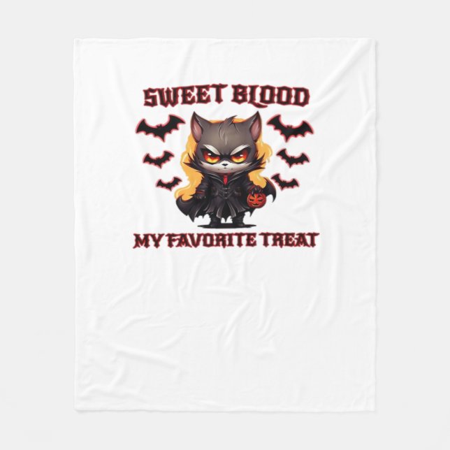 Arg Vampire Cat Craves Sweet Halloween Blood Ove Fleecefilt (Framsidan)