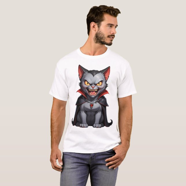 Arg vampyr-katt söt, rolig arg-katt t shirt (Hel framsida)