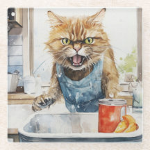 ARG WATERCOLOR ORANGE TABBY IN KITCHEN