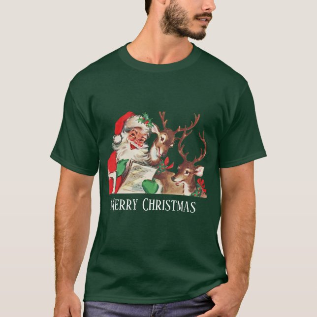 årgång jul Santa rener T Shirt (Framsida)