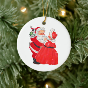 årgången Santa Santa och Claus Julgransprydnad Keramik