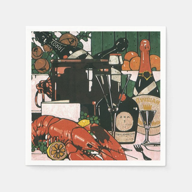 Årgångslobster Champagne; Elegant Festlig Fest Pappersservett (Framsidan)