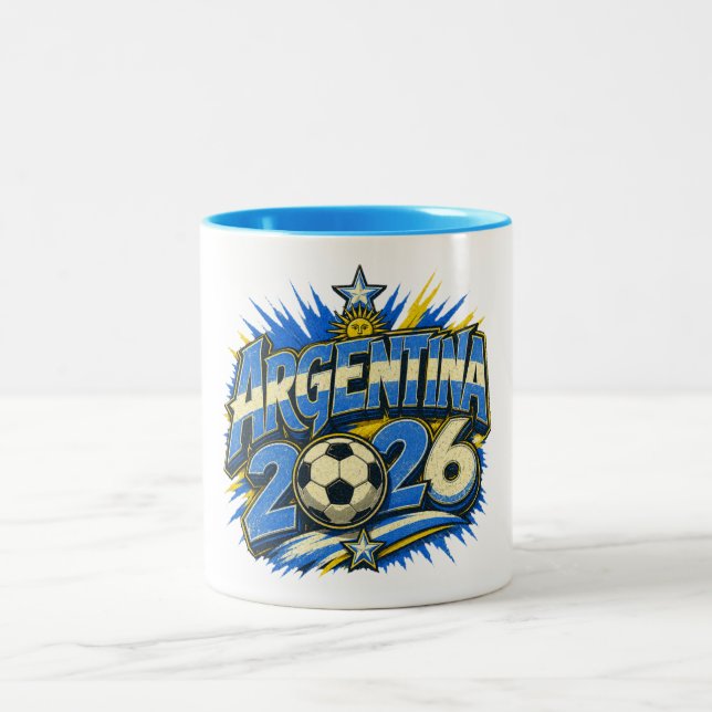 Argentina 26 Fotbollsfan Blå Guld Två-Tonad Mugg (Center)