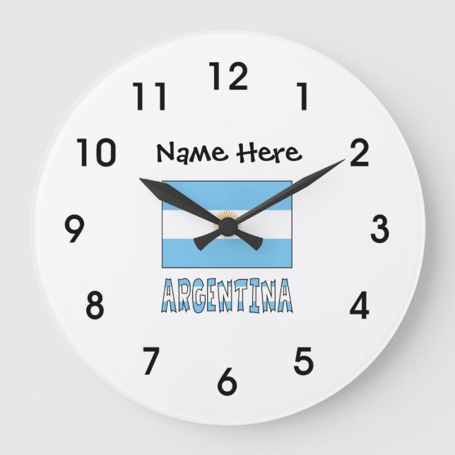 Argentina and Argentine Flag with Your Name Large  Stor Klocka (Framsida)