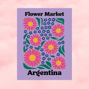 Argentina Blommarknad Rosa Marguerit & Blå Äng Vykort
