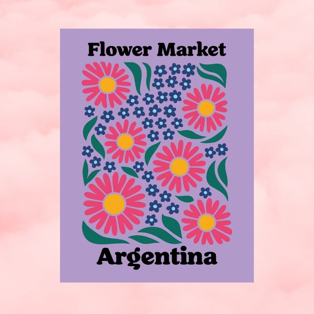 Argentina Blommarknad Rosa Marguerit & Blå Äng Vykort (Argentina Flower Market Pink Daisy & Blue Meadow Postcard
)