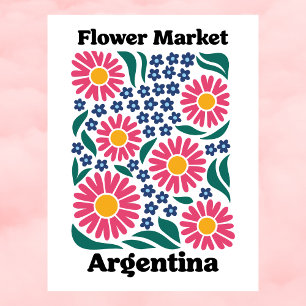Argentina Blomstermarknad Rosa Marguerit & Blå Äng Vykort