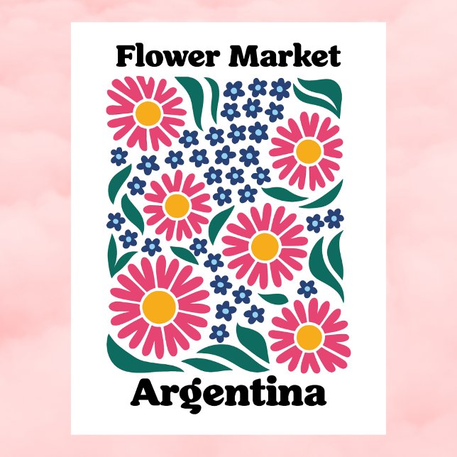 Argentina Blomstermarknad Rosa Marguerit & Blå Äng Vykort (Argentina Flower Market Pink Daisy & Blue Meadow Postcard
)