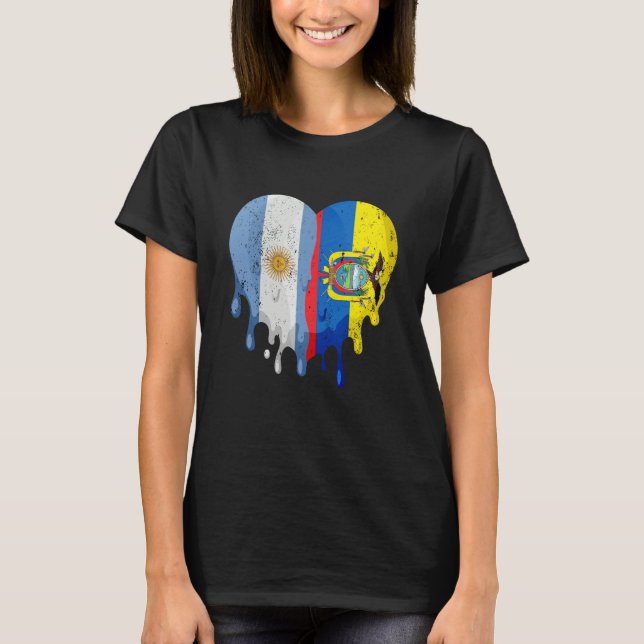 Argentina Ecuador Flag Heart Citizen Grown Patriot T Shirt (Framsida)