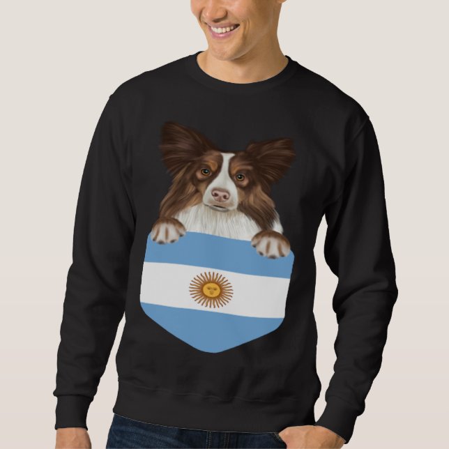 Argentina Flag Collie Dog In Pocket Lång Ärmad Tröja (Framsida)